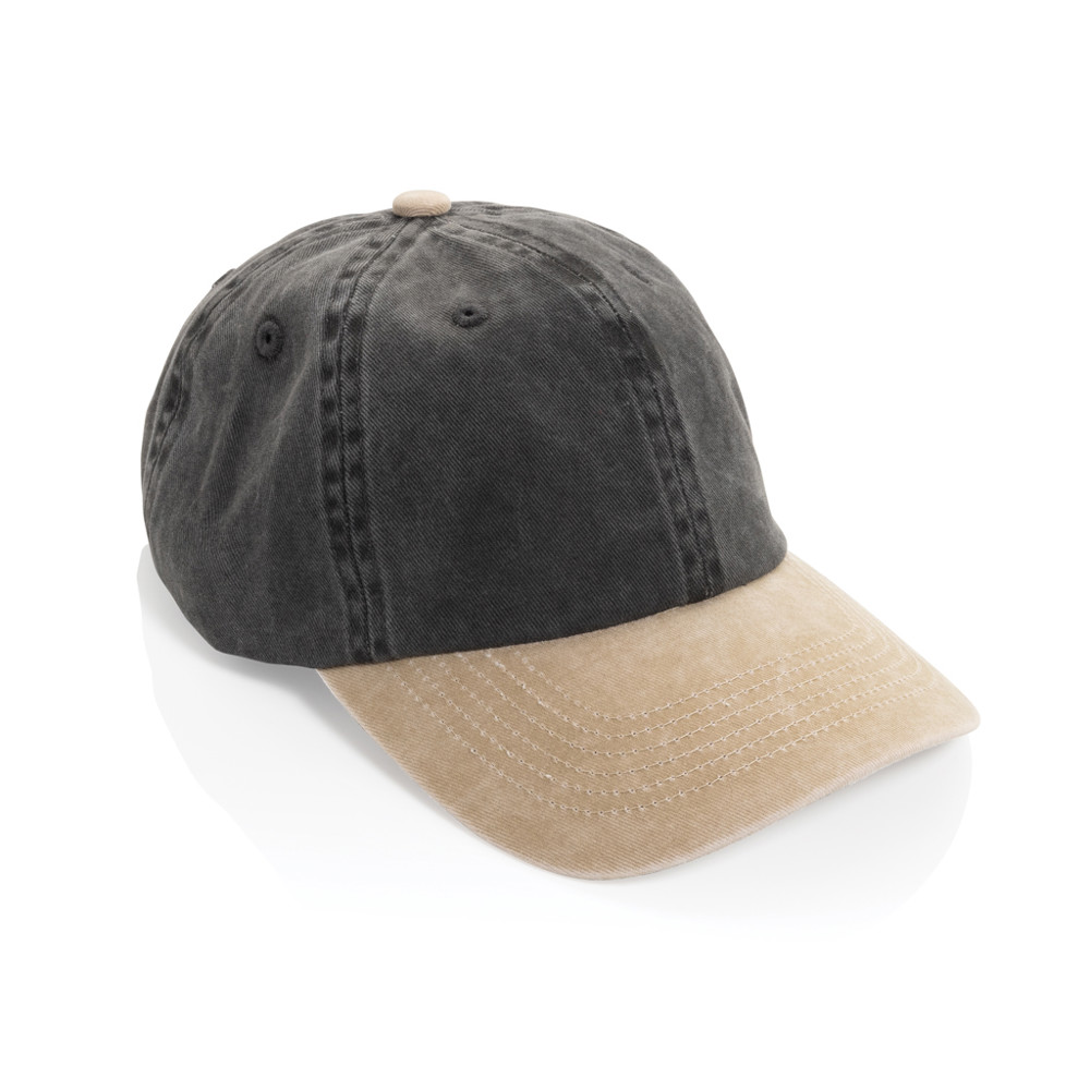 BEAU AWARE™ Washed 6 panel 270gsm cotton twill two tone cap - zwart (± PMS Black)