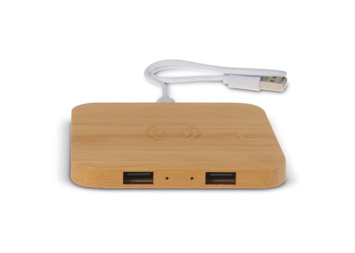 Bamboo Wireless charger with 2 USB hubs 5W