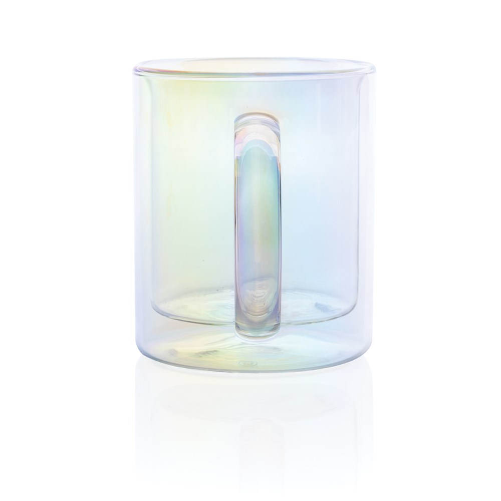 Deluxe dubbelwandige glazen mok met regenboog finish