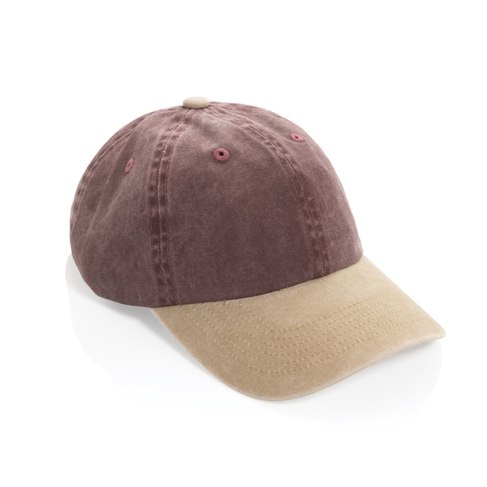 BEAU AWARE™ Washed 6 panel 270gsm cotton twill two tone cap - maroon (± PMS maroon)