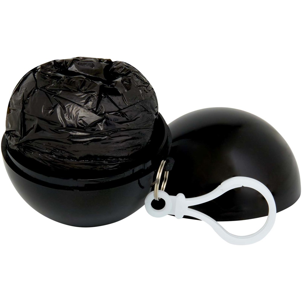 Fog poncho in ronde plastic verpakking met karabijnhaak - Zwart