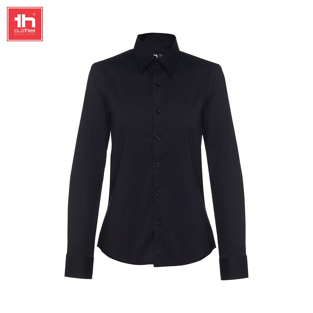 Womens long sleeve poplin shirt Paris women - Zwart