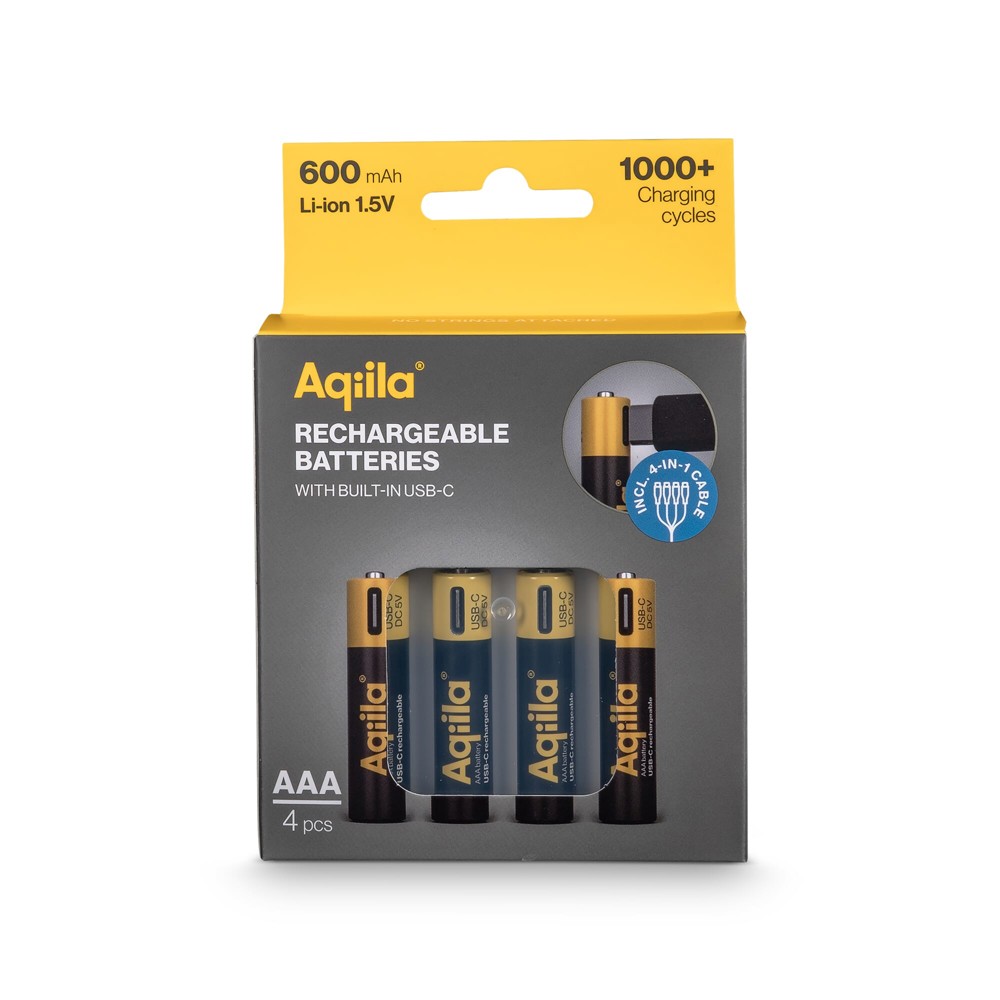Aqiila Oplaadbare USB-C Batterijen AAA 600mAh 4-pack