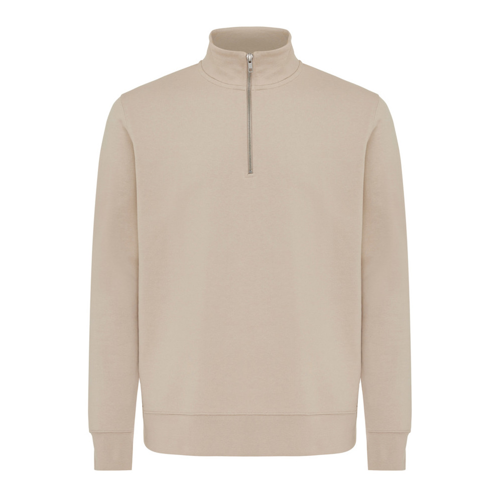 IQONIQ Elgon gerecycled katoen sweater met kwartritssluiting - desert (± PMS 14-0708 TCX)