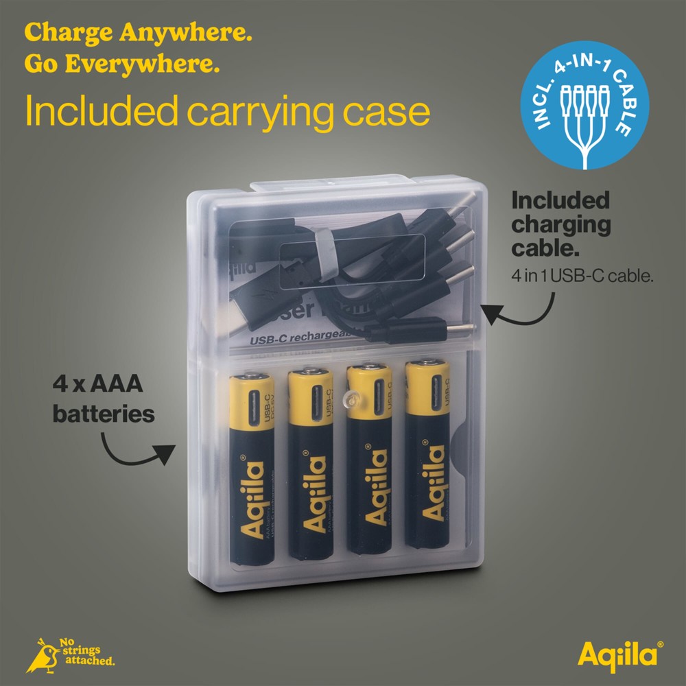 Aqiila Oplaadbare USB-C Batterijen AAA 600mAh 4-pack